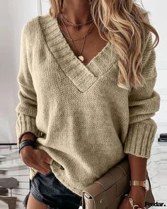 Apricot Solid Color V-neck Winter Sweater, Casual Solid Color V-neck Sweater For Fall, Casual Solid Color V-neck Sweater For Winter, Solid V-neck Winter Sweater, V-neck Winter Sweater, Fall Solid Color V-neck Sweater, Fall V-neck Solid Color Sweater, Fall V-neck Sweater For Layering, V-neck Sweater For Fall