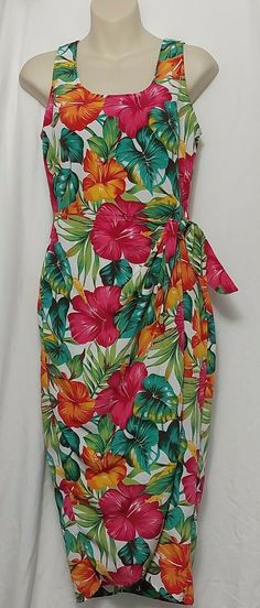 Vintage 90s LA BELLE Tropical Print Midi Dress Side Wrap Tie Sleeveless Sz Small Great for Vacations,Luaus, Cruise, Large Colorful Hibiscus Print Armpit-Armpit-17" Waist-16.5" Hips-18" Shoulder-Hem-43" Hibiscus Print, Beach Themed Party, Print Midi Dress, Beach Themed, Printed Midi Dress, Tropical Print, Themed Party, Hibiscus, Vintage 90s