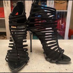 Brand New Never Been Worn Black Gladiator Heels Size 37 (7) Comes With Box & Dust Bag. #Giuseppezanotti Guissepe Zanotti Heels, Designer Black Heels For Party, Designer Black Party Heels, Modern Black Heels For Cocktail, Designer Black Heels With Reinforced Heel, Black Gladiator Heels, Zanotti Heels, Trendy High Heels, Gladiator Heels