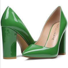 Nwt Castamere Green High Block Heels Pointy Toe Slip On Block Heel 4 Inch Heel Height Imported Rubber Sole Comfortable Microfiber Material Runs True To Size, Standard Us Size, Medium Width Classic Block Heels Pumps Green Round Toe Heels For Office, Green Summer Office Heels, Green Heels With Branded Heel Counter For Office, Green Block Heel Office Heels, Green Office Heels With Branded Heel Counter, Green Almond Toe Heels For Office, Green Heels With Branded Heel Counter, Green Pointed Toe Heels For Office, Green Patent Leather Heels For Formal Occasions