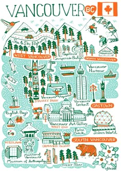 the vancouver map is shown in green and orange, as well as other things to see