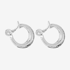 Classic elegance shines through in these small, silver-tone hoop earrings with a textured finish.Metal: Silver-tone metalDimensions: 3/4x7/16 inchJewelry photos are enlarged to show detail.Earring Back: Clip OnEarrings Type: Clip-On EarringsCountry of Origin: Imported Silver Clip-on Huggie Earrings Small Hoop, Silver Small Hoop Huggie Earrings Clip-on, Silver Metal Huggie Earrings For Formal Occasions, Formal Silver Metal Huggie Earrings, Silver Clip-on Hoop Earrings, Silver Huggie Earrings With Lever Back For Anniversary, Silver Clip-on Huggie Earrings, Silver Clip-on Hoop Huggie Earrings, Silver Hoop Clip-on Huggie Earrings