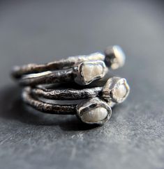 ~ statement oxidized minimalist Pearl ring in brutalist style ~ I will make custom order any size ring with a natural tiny pearl. Each pearl is unique and has a free form. Each ring band is also unique and has its own texture design. The texture is not made with wax molds, I create it with a flame myself. The price of one ring is $54. I used: ~ Stone: natural freshwater pearl. ~ Metals: raw sterling silver 925. ~ And: patina. The visible part of the pearl - 3x4 mm (0.11x0.15 inches) The thicknes Wax Molds, Raw Stone Ring, Sterling Jewelry, Minimalist Ring, One Ring, Minimalist Rings, Raw Stone, Pearl Ring, Silver Band