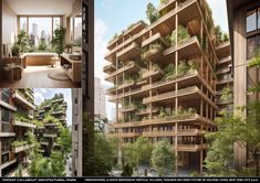 an apartment building with many balconies and plants growing on the windowsills