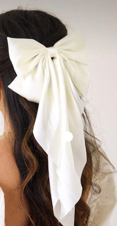 White Satin Bow - Perfect for Weddings or Bridal Showers! 🎀✨ This elegant white satin bow is the perfect accessory to add a touch of charm and sophistication to your outfit. Whether you're attending a wedding, bridal shower, or any special occasion, this bow is a versatile piece that complements any look. ️ - **Material High-quality satin for a soft, luxurious feel   - **Versatile Perfect for hair, clothing, or as a decorative accessory   - **Occasions Weddings, bridal showers, parties, or just because! 🎉 Make your event even more memorable with this timeless accessory! ✨ White Hair Bows, Vacation Hairstyles, Big Hair Bows, Bow Hairstyle, Ribbon Hairstyle, Big Hair, Aesthetic Hair, Hat Hairstyles, Pretty Hairstyles