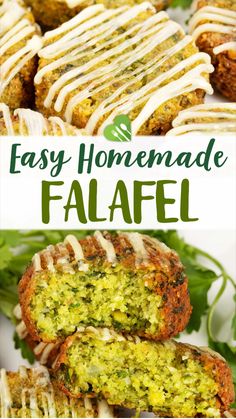 an easy homemade falafe recipe with spinach, cheese and sauce on top