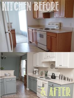 the kitchen before and after remodeling with new cabinets, counter tops, and appliances