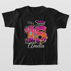 my sweet 16 sixteen customizer T-Shirt, Kids Unisex, Size: Youth XS, Black Sweet 16 Family Shirts, Sweet 16 Tshirt Ideas, Sweet 16 T Shirts Design, Sweet 16 Shirts Squad, Sweet 16 Shirts, Celebrate Birthday, Kid Shoes, Girls Shoes, Sweet 16