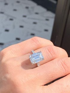 5 carat emerald cut moissanite diamond engagement ring, solitaire setting wedding ring, 14K solid gold hidden halo bridal jewelry Ring Details ◉ Settings: - Metal: 925 sterling silver / 10k/ 14k /18k Yellow gold, Rose Gold and White Gold (select from materials option) ◉ Main Ring Center Stone: - Type: Moissanite Diamond or cubic zirconia (select from materials option) - Shape: emerald cut - Stone Size : 9*11mm - Weight: 5.carat - Color: D - Clarity: VVS1 - Verification certificate: Available Can Wedding Redo, Wedding Rings Emerald Cut, Hidden Halo Ring, Simple Rings, Ring Inspo, Emerald Wedding Rings, Emerald Cut Engagement, Simulated Diamond Rings, Emerald Cut Moissanite