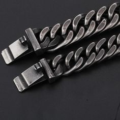 A punk rock style accessory that looks fierce in any venue from a concert to a backyard bash; embrace the rock and roller within each time you rock this vintage bracelet on your arm. ✔ Condition: 100% Brand New and High Quality✔ Made of 316L Stainless Steel and Genuine Leather✔ Available in 12 and 15mm width✔ Length is 21.5cm✔ Weighing in at an impressive around 101 grams✔ Packaging comes in gift bag Stainless Steel Bracelet Men, Mens Bracelets, Boys Jewelry, Bracelet Men, Black Bracelets, Birthday Jewelry Gift, Black Chain, Black Stainless Steel, Exquisite Jewelry