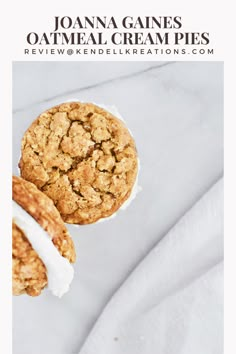 two oatmeal cream pies on top of each other with text overlay