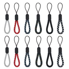 an assortment of lanyards with different colors and sizes