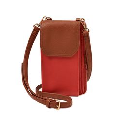 Time And Tru Women's Phone Case Wallet Crossbody Coral And Cognac Red Travel Shoulder Bag With Card Slots, Red Crossbody Bag With Card Slots, Red Shoulder Bag With Card Slots For Travel, Trendy Red Phone Bag With Cell Phone Pocket, Red Wallets With Mobile Phone Bag For Daily Use, Red Wallet With Mobile Phone Bag For Daily Use, Red Wallets With Mobile Phone Bag, Red Phone Bag With Cell Phone Pocket, Red Travel Bag With Card Slots