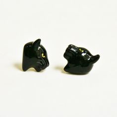 Flat Black Panther Post Earrings - Goldmakers Fine Jewelry Enamel Jewelry For Pierced Ears As A Gift, Black Enamel Jewelry As Gift, Black Enamel Jewelry For Gift, Handmade Enamel Earrings For Formal Occasions, Black Enamel Jewelry For Gifts, Adjustable Hand Cast Earrings As Gift, Adjustable Enamel Jewelry, Handmade Resin Jewelry For Formal Occasions, Collectible Enamel Jewelry With Matching Earrings