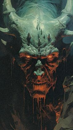 a painting of a demon with horns on his head