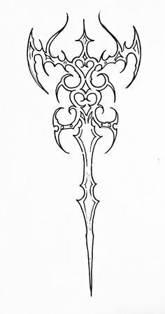 a black and white drawing of a dagger