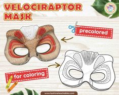 a mask with the words velocraptor on it, and an image of a