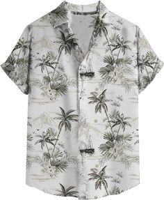 PRICES MAY VARY. 【Soft & Coolness】Hawaiian shirt for men are made with a soft, comfortable, and breathable fabric that is quick-drying. You'll stay cool and feel fresh even on those hot summer days. 【Bold and Beyond】The mens hawaiian shirts short sleeve feature a variety of tropical plant and flower patterns, including palm trees, fern leaves and Washingtonia palm fronds. These patterns will transport you to a tropical paradise and give you that perfect vacation vibe. 【Casual and Chic】The button Washingtonia Palm, Hawian Shirt, Hawaiian Shirt Outfit, Tropical Shirt, Floral Shirts, Beach Clothes, Fern Leaves, Palm Fronds, Tropical Shirts