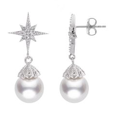 Accessorize your favorite looks with these luminous freshwater cultured pearl earrings with white topaz stars. Accessorize your favorite looks with these luminous freshwater cultured pearl earrings with white topaz stars. Nickel free Metal: sterling silver Backings: post Packaging: boxed Plating: rhodium Finish: polished Length: 0.8 in.STONE DETAILS Stone type: white topaz Total weight: 1 1/4 ct. Shape: round Setting: paveCULTURED PEARL DETAILS Type: freshwater Shape: round Size: 8-8.5 mm Color: Elegant Star-shaped Diamond White Earrings, Elegant Star Shaped Earrings With Diamond Accents, White Star-shaped Formal Jewelry, White Star-shaped Cubic Zirconia Earrings, White Star-shaped Wedding Earrings, White Star-shaped Earrings For Wedding, Star-shaped White Earrings For Anniversary, White Star-shaped Earrings For Anniversary, White Star Earrings For Anniversary