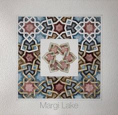 an image of a painting with the words margi lake written in red, white and blue