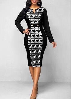 Color:Black;Size:S;Size:M;Size:L;Size:XL;Package Contents:1 X Dress;Occasion:Other;Style:Casual; Straight Dress Styles, Geometric Patchwork, Baroque Print, Modest Dresses Casual, Dress Occasion, Stylish Party, Classy Dress Outfits, Classy Work Outfits