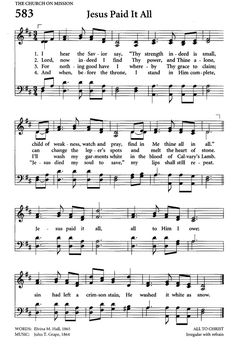 sheet music with the words jesus paid it all