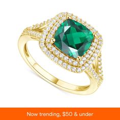 in stock Lab Created Emerald, White Sapphire, Emerald Ring, Gold Plated Sterling Silver, Custom Rings, Cocktail Rings, Beautiful Rings, Statement Rings, Diamond Ring