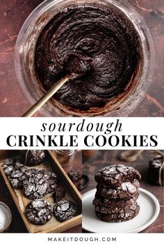 Give your sourdough discard a second life with these homemade Sourdough Crinkle Cookies! Rich with chocolate flavor, these cookies combine cocoa powder and sourdough to create a chewy treat with a beautiful crinkle effect. This easy recipe is perfect for holiday baking or any time you crave a chocolate fix. For more recipes, visit makeitdough.com. Sourdough Crinkle Cookies, Sourdough Brownie Cookies, Sourdough Snowball Cookies, Sourdough Bars Recipes, Sourdough Sugar Cookies, Sourdough Christmas Cookies, Sourdough Christmas Recipes, Dill Dough, Sourdough Discard Dessert Recipes