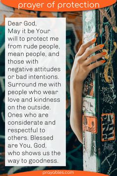 a woman's hand on top of a pole with the words prayer for protection