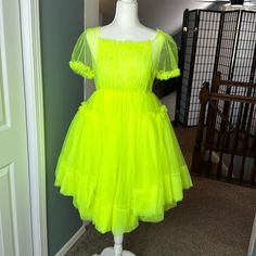 Brand New, Never Worn, Handmade From Etsy. I’ve Only Tried It On. It Has A Nice, Forgiving Elastic Stretch In The Chest And Waist. Made In Bulgaria With Italian Tulle. Awesome Tutu Look. Offers Are Welcome, Trades Are Not. Buyers Must Have A Visible Seller Or Purchase History. Size 4/M Spring Mini Dress With Short Sleeves For Costume Party, Spring Short Sleeve Mini Dress For Costume Party, Yellow Spring Dress For Costume Party, Yellow Dresses For Spring Costume Party, Green Tulle Dress With Short Sleeves, Spring Midi Dress For Costume Party, Sheer Mini Dress For Costume Party, Sheer Summer Dress For Costume Party, Yellow Fitted Sheer Dress