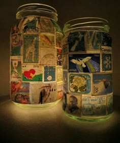 Diy 
Stamps
Lamp
Jar 
Candle Assemblage Art, Stamp Art, Postage Stamp, Cute Crafts, Crafts To Do, Bedroom Inspo, Postage Stamps, Diy Art, Glass Jars