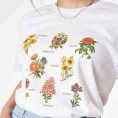 Oversized Short Sleeved T-Shirt In White Flowers Meaning Print Crew Neck Available In Sizes S / M / L / Xl 100% Cotton Machine Wash Made In Europe Model Wears Size M And Is 179cm/5'10" Tall Cute Oversized T-shirt For Spring, Oversized Floral Print T-shirt For Spring, Spring Oversized Floral Print T-shirt, Cute White T-shirt With Plant Print, Vintage White Tops With Plant Print, Oversized Floral Print Crew Neck Top, Oversized White Floral Print T-shirt, White Floral Print T-shirt Relaxed Fit, White Floral Print Relaxed Fit T-shirt