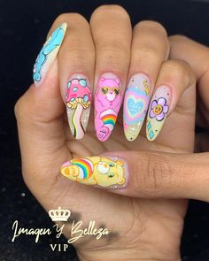 Game Nails, Spongebob Nails, Nail Inspired, Character Nails, Cartoon Nail Art, Long Nail Art, Crazy Nail Art, Bears Nails, Halloween Acrylic Nails