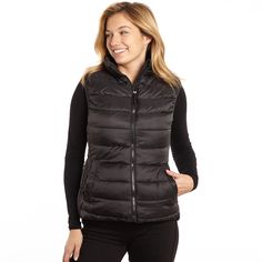 Stay warm in style with this women's puffer vest from Excelled. Wind resistant 2 pockets Zipper front FABRIC & CARE Machine wash polyester Imported Size: Large. Color: Black. Gender: female. Age Group: adult. Pattern: Solid. Fitted Puffer Vest For Cold Weather, Fitted Vest For Outdoor Activities, Sleeveless Black Puffer Jacket For Fall, Toddler Coats Girl, Baby Boy Coat, Womens Puffer Vest, Weather Activities, Girl Coat