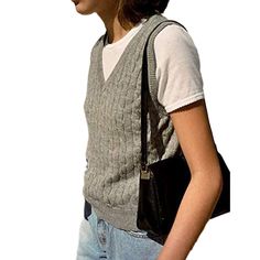 Gray V Neck British Style Tank Sweater Casual Solid Color Sweater Vest For Fall, Casual Solid Sweater Vest For Fall, Casual Gray Sweater Vest For Fall, Casual Gray Vest For Fall, Tank Sweater, Winter Sweaters, British Style, Cardigans, Fall Winter