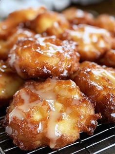 Baked Apple Fritters Warm Baked Apple Fritters, Pioneer Woman Apple Fritters Recipe, Pear Fritters Recipe, Apple Fritters Recipe Baked, Oven Baked Apple Fritters Recipe, Baked Apple Fritters Oven, Apple Fritters Bites Recipe, Amish Apple Fritters Recipe, Baked Apple Fritters Recipe