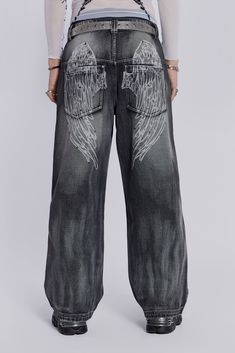 Black Wing Low Rise Colossus Jeans Black Bleached Jeans, Bleached Jeans Design, Jeans Template, Black Ethereal, Colossus Jeans, Clothing Diys, New Goth, Bleached Jeans, Light Colours