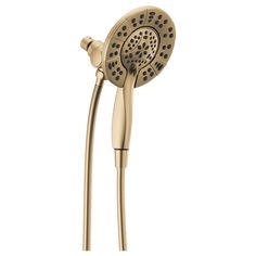 thermostaer shower head with handset and hand showerhead in polished brass