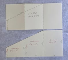 three pieces of paper with measurements on them