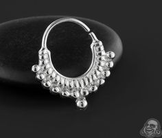 Silver double beaded seamless septum ring Silver Teardrop Jewelry With Tiny Beads, Silver Hoop Beaded Jewelry, Silver Beaded Hoop Jewelry, Circular Barbell, Septum Jewelry, Septum Piercing, Septum Ring, Ring, Silver