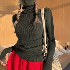 Knitted Sweater Women Korean Version Turtleneck Sweater Winter Solid Color Pullover Slimming Interior Lapping Warm Basic Tops LANFUBEISI Korean Fits, Crochet Collar, Ladies Turtleneck Sweaters, Winter Sweater, Fine Yarn, Knitting Women Sweater, Style Korean, Sweater Women, Knit Pullover