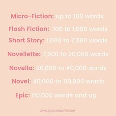 a pink poster with the words'micro - fiction'up to 100 words flash fiction