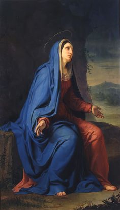 a painting of the virgin mary holding her hand out