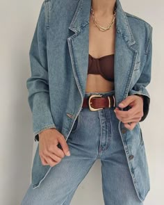 Looks Jeans, Corset Outfit, Vintage Denim Jacket, Look Vintage, Edgy Outfits, Notched Collar, Denim Outfit