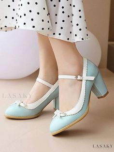 Lasaky - Womens Retro Lace-Up Pumps: Red Round Toe PU Leather, Mid-Low Chunky Heels, Elegant Vintage Footwear White Pumps Heels, Cutest Shoes, Pretty Clothing, Vintage Pumps, Elegant Pumps, Light Sky Blue, Classy Vintage, Mid Heel Shoes, Low Heel Pumps