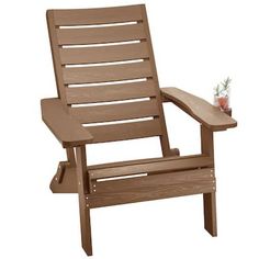 a wooden chair sitting next to a potted plant on top of a white background