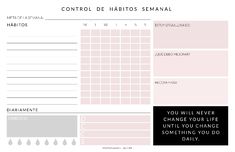 a pink and gray planner with the words control de habitos semaal