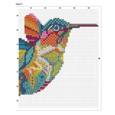 a cross stitch pattern of a colorful hummingbird