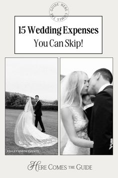 the front cover of a wedding book with two photos of bride and groom kissing each other