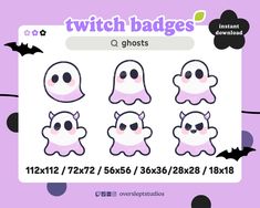 a set of ghost stickers on a purple background